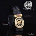 AAA Copy Stefano Ricci Engraving Leather Belt - Yellow Gold Diamond Buckle